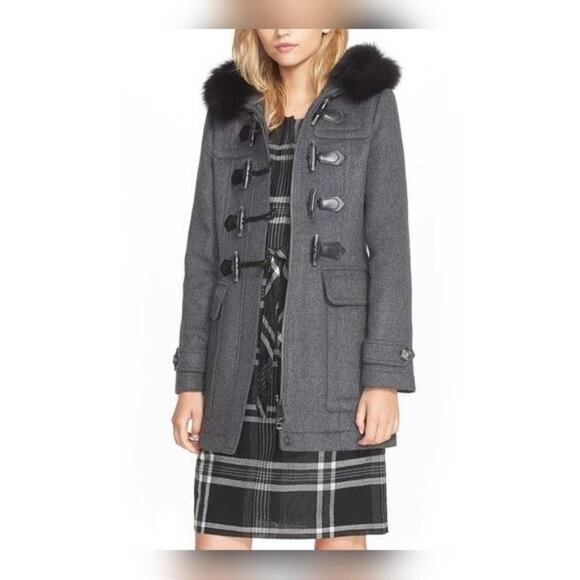 Burberry Brit Blackwell Grey Wool Fur-Trim Duffle Coat - Picture 1 of 16